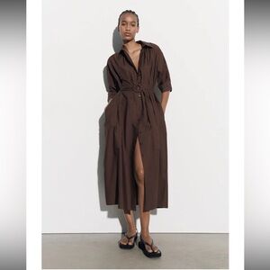 Zara Rust Button-Up Shirt Dress
